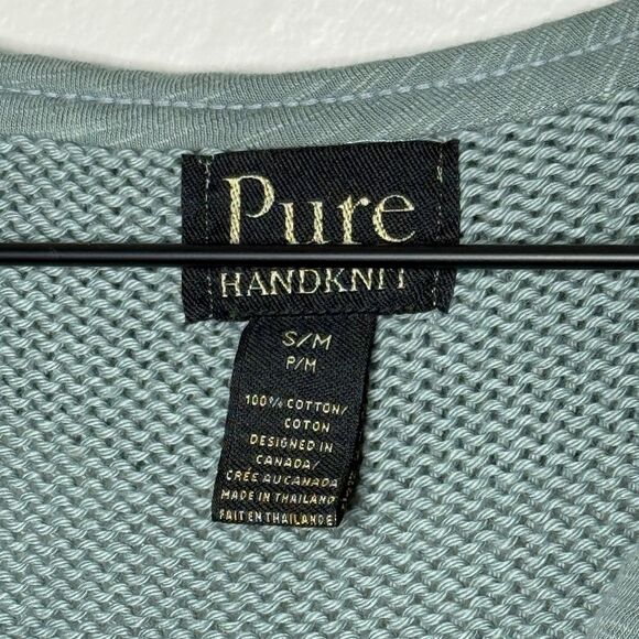 Pure Handknit Womens Cardigan Sweater Small / Medium Green Cotton Lagenlook Boho - Picture 3 of 11